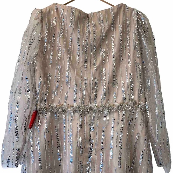 MAC DUGGAL 67859 dress maxi tan nude plus size 16 sequin wedding formal long NWT - Picture 8 of 15